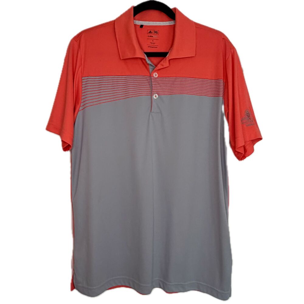 The Currituck Club Corolla Adidas Golf ClimaCool Orange Gray Mens M Golf Polo
